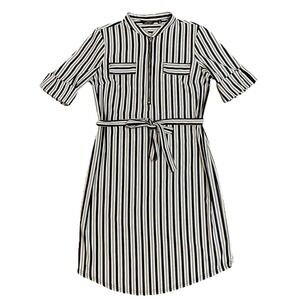 Mille Gabrielle Dress M Black White Striped Parisian Chic Minimal‎ Luxe Office